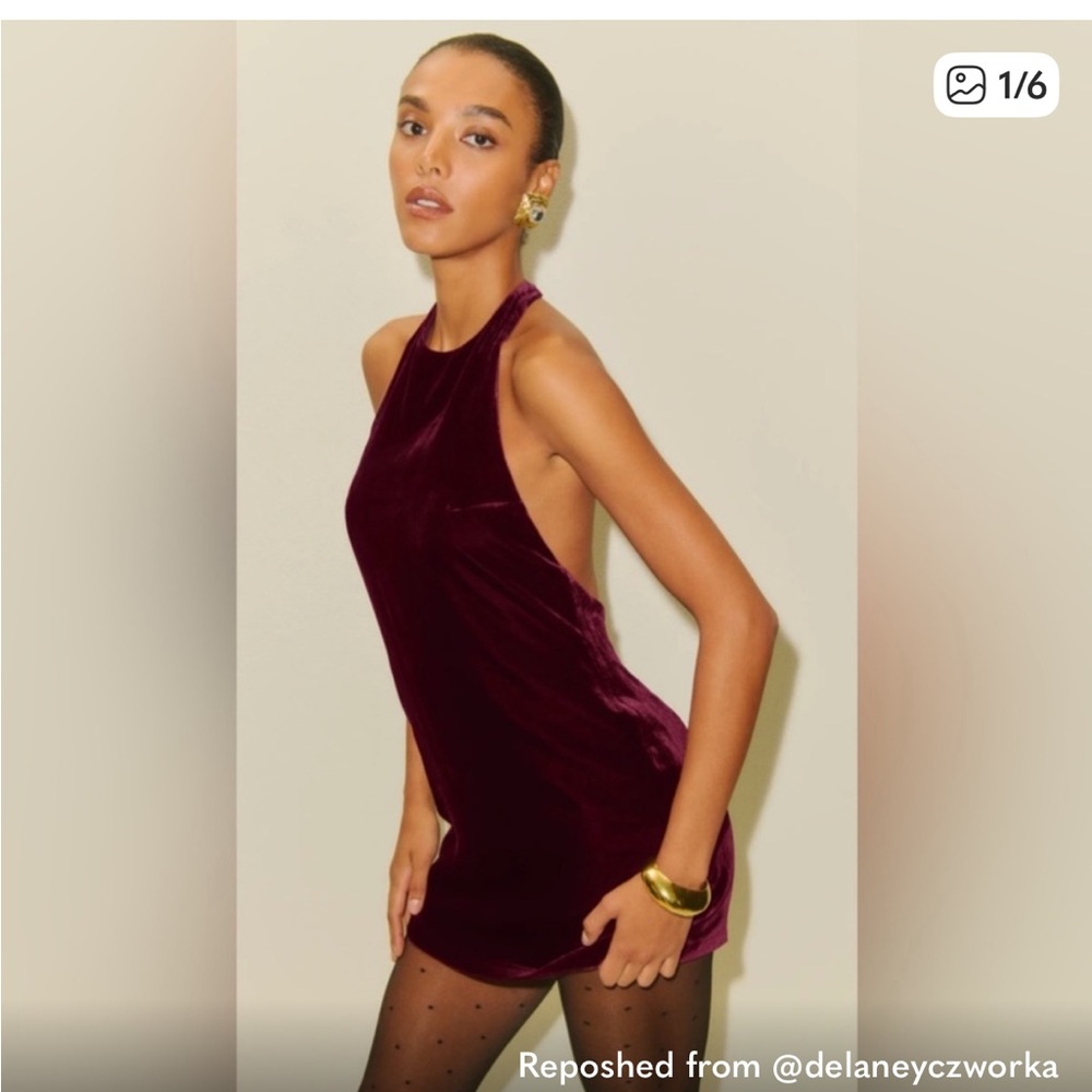 Reformation Burgundy Velvet Backless Dress avielle size 0